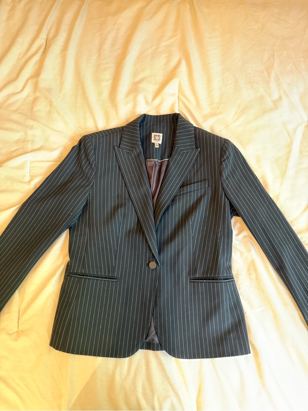 Anne Klein Black Pinstripe Single-Button Blazer